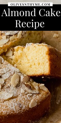 almond cake recipe with text overlay