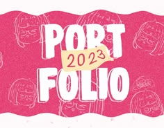 the words port follo are written in white on a pink background with children's faces