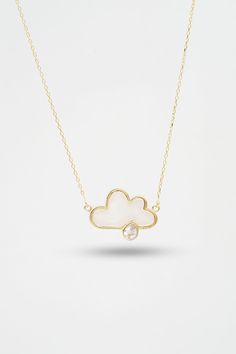 14k Cloud pearl necklace  This exquisite 14k Mother of Pearl Cloud Necklace is the perfect gift for her! The pendant is crafted with a beautiful Mother of Pearl gemstone, and is framed in delicate gold to create a stunning piece. Its dainty look adds a touch of elegance and beauty to any outfit, while its fine jewelry quality ensures it will last a lifetime. Whether it's a special occasion or just a day to show your love, this hand-crafted necklace is sure to bring out the best in your special s Cloud Jewelry, Pearl Gold Necklace, Cloud Necklace, Cloud Pendant, Cloud Earrings, Cord Wrap, Gold Pearl Necklace, Gold Colors, Pearl Gemstone