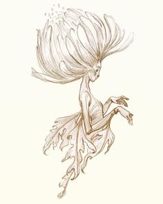 a pencil drawing of a fairy riding on a horse with wings flying above her head