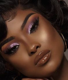 African American Eye Makeup, Makeup For Homecoming Black Dress, Natural Makeup Purple Eyeshadow, Purple Soft Beat Makeup, Lavender Soft Glam Makeup, Sultry Purple Eye Makeup, Evening Makeup Ideas, Lilac Makeup Look Wedding, Purple Quince Makeup Ideas