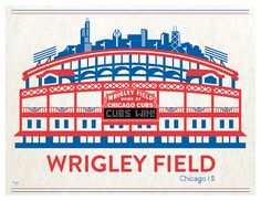 the wrigley field stadium in chicago, illinois is featured on an old poster