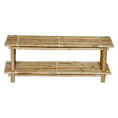 two wooden benches sitting next to each other on top of a white background and one bench is made out of wood