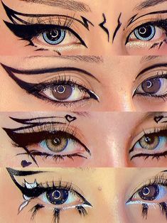 Simple Rave Hair, Alternative Eyeliner, Makeup And Hairstyles, Anime Eye Makeup, Rave Hair, Makeup Drawing, Shadow Makeup