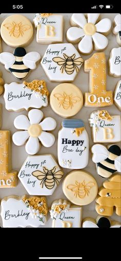 decorated cookies with honey and bees on them