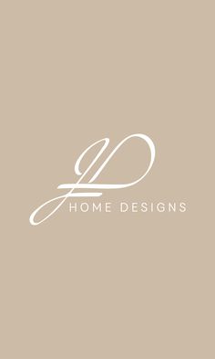 the logo for home designs is shown in white on a beige background with an elegant monogram