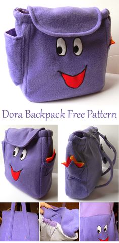 Dora Backpack Sewing Pattern and Tutorial Dora Backpack Diy, Dora The Explorer Backpack Diy, Toddler Backpack Pattern, Doll Backpack Pattern, Childs Bag Free Sewing Pattern, Dora Bag, Dora Backpack, Backpack Sewing, Backpack Pattern Sewing