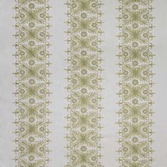 a white and green striped fabric with small flowers on the bottom, in rows of stripes