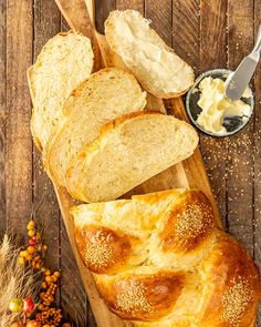 bread and butter on a wooden cutting board