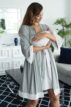 Grace Maternity & Nursing Nightgown, Robe, and Blanket Set - Milk & Baby Nursing Robe, Nursing Nightgown, Nightgown Robe, Pregnancy Clothes, At The Hospital, Baby Wrap, Mommy Baby, Mommy To Be, Maternity Outfits