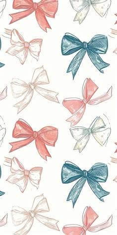 an image of many different bows on a white background with red, blue and pink colors