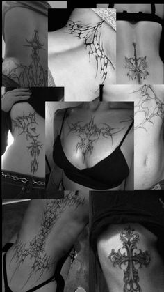 Rough Childhood Tattoos, Snake Back Piece Tattoo, Bone Wings Back Tattoo, Dark Romance Tattoo Ideas Women, Tattoo Hurtness Chart, Dark Full Sleeve Tattoo, This Body Is Temporary Tattoo, Nymphomaniac Tattoo, Alt Spine Tattoos