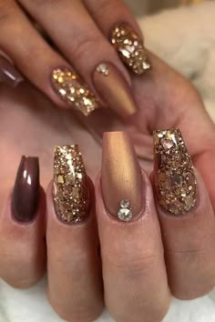 Coffin Nail Designs, Brown Nail, Fall Nail Art Designs, Fall Acrylic Nails, Pretty Nail Art Designs, Designs Nail, Fall Nail Art, Coffin Nails Designs