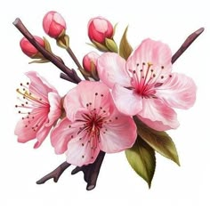 a painting of pink flowers on a white background