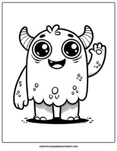 an adorable, friendly monster! This whimsical character, complete with big, expressive eyes and a joyful smile waves to you. Zombie Coloring Pages, Big Green Monster, Halloween Downloads, Pet Monsters, Free Kids Coloring Pages, Kid Coloring Page, Coloring Sheets For Kids