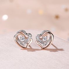 Surprise Gifts For Girlfriend, Jeulia Jewelry, Heart Engagement, Gold Heart Earring, Heart Shaped Frame, Sweet Earrings, Sterling Silver Stud Earrings, Wedding Jewelry Earrings, Double Heart