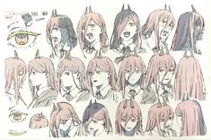 an anime character's face and various hair styles