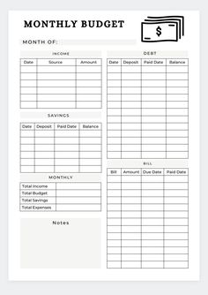 a printable budget sheet with the words,'month of savings'in black and white