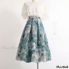 Olivia Mark - Floral Print High-Waisted A-Line Skirt with Flowy Silhouette A Line Skirt Outfits, Flowers Drawn, Skirt Streetwear, Fluffy Skirt, Painting Flower, Ball Gown Skirt, Long Skirts For Women, High Waist Fashion, Mid Length Skirts