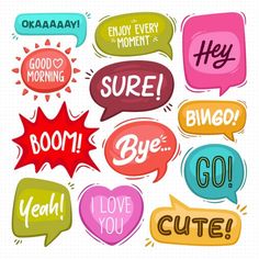 colorful speech bubbles with different sayings