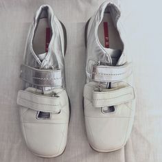 Y2k Prada Sporty Sneakers Vintage 2000s Racing/Boxing Shoes With Velcro Straps Some Very Light Signs Of Wear As Pictured. Eu Size 38.5 Boxing Shoes, Sporty Sneakers, Velcro Straps, Lighted Signs, White Silver, Womens Shoes Sneakers, Prada, Shoes Sneakers, Women Shoes