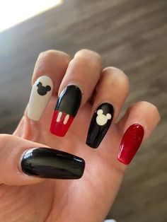 Moms Nails, Disneyland Nails, Mouse Nails, Disney Nail Designs, Mickey Mouse Nails, Disney Inspired Nails, Disney Acrylic Nails, Mickey Nails, Disney Nail