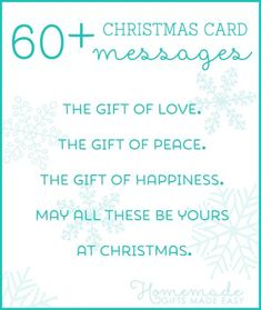 a christmas card with the words,'60 + christmas card messages'on it