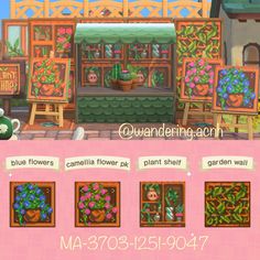 the screenshot shows different types of flowers and plants in front of an art studio