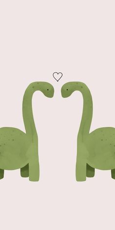 two green dinosaurs facing each other with a heart above them