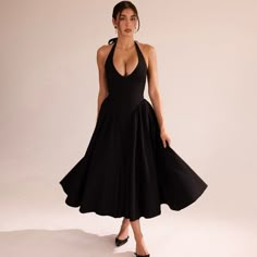 House Of Cb Marilyn Dress In Black Halter Tie Size Medium Only Worn Once Black Cocktail Dress For Wedding, Dorothy Dress, Fame Dr Outfits, Midi Black Dress, Marilyn Dress, Halter Dresses, Black Dresses Classy, Polyester Skirt, Skirt Lining