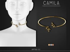 an image of a gold choker and bracelet with flowers on the side, in front of a white mannequin's head