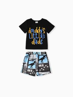 * Each size includes: 1 top & 1 shorts 
* Soft and comfy 
* Letter print "daddy's LittLe dude" design (top)
* Elasticized waist (shorts) 
* Material: 95% Polyester, 5% Spandex
* Hand wash, tumble dry 
* Imported Dinosaur Print, Baby Sets, Letter Prints, Printed Shorts, Short Sets, Baby Boy, Tops Designs, T Shirt