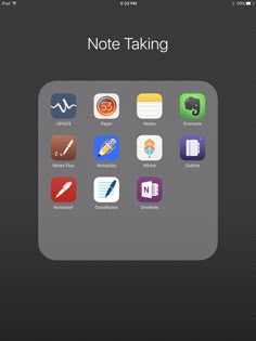 the note taking app is displayed on an iphone's screen, with icons in different colors