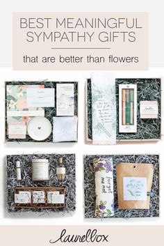 an assortment of items in a box with the words best meaningful sympathy gifts that are better than flowers