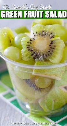 green fruit salad with kiwis in a plastic bowl