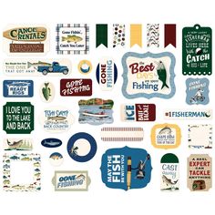 many different types of stickers on a white background, including fish and marine life