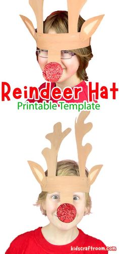 two children wearing reindeer hats with their noses covered in red and white glitters,