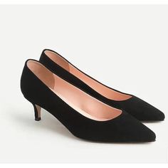 Per J.Crew: Meet Sophia, J. Crew's Supermodern Take On The Classic Kitten Heel. New This Season: Soft Kid Suede That Plays Well With Denim, Dresses And Just About Anything Else In Your Closet. Suede Upper. Leather Lining. Synthetic Sole. 2" (50mm) Heel. Price Firm. Thanks Classic Black Kitten Heels With Reinforced Heel, Black Kitten Heels With Contrasting Heel For Spring, Black Kitten Heels With 4-inch Heel For Office, Black Flat Heel Court Shoes For Fall, Almond Toe Suede Kitten Heels For Work, Chic Suede Kitten Heels With Round Toe, Classic Black Kitten Heels With Deep Heel Cup, Spring Black Kitten Heels With Branded Heel Counter, Black Heels With Contrasting Heel Counter