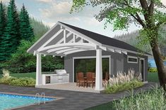 a rendering of a small outdoor kitchen and grill area with an attached covered patio space