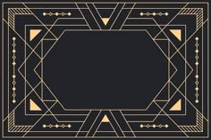 a black and gold art deco background with an abstract geometric design in the center,