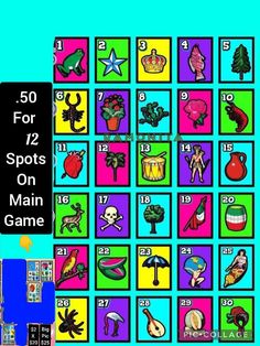 an image of a game board with many different items on it and numbers in the middle