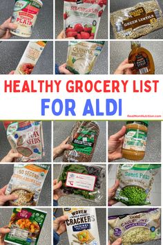 the healthy grocery list for aid is shown in this collage with images of food items