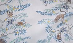 an animal themed wallpaper with monkeys and leaves