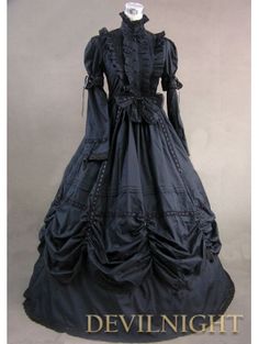 Vampire Inspiration, Victorian Dress Costume, Victorian Gothic Dress, Black Victorian Dress, Gothic Victorian Dresses, Full Sleeves Dress, Black Ball Gown, Gown Vintage, Period Dress