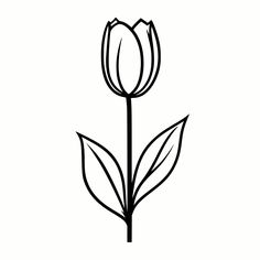 Cute Tulips Drawing, Single Tulips, Simple Svg, Single Tulip, Tulip Clipart, Tulip Drawing, Floral Graphics, Clipart Black And White, White Tulips