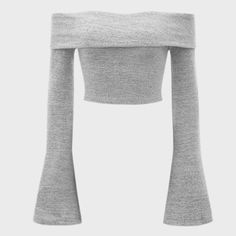 Mod Solid Off-The-Shoulder Tee Light Grey Solid Off-shoulder Winter Top, Winter Off-shoulder Fitted Crop Top, Winter Fitted Off-shoulder Crop Top, Fitted Off-shoulder Crop Top For Winter, Fitted Cold Shoulder Top, Diner Outfits, Off The Shoulder Tee, Y2k Long Sleeve, Dinner Outfits