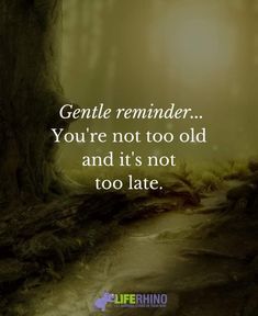 a quote that reads gentle reminder you're not too old and it's not too late