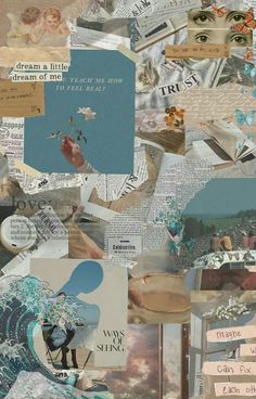 a collage of images with words and pictures on them