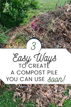 a pile of leaves with the words 3 easy ways to create a compost pile you can use now