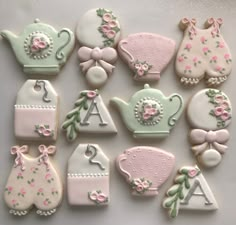 Baby Tea Party, Baby Shower Sugar Cookies, Tea Party Cookies, Teapot Cookies, Baby Tea, Tea Party Table